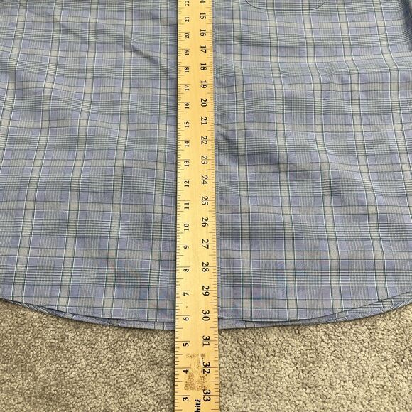 Jos. A. Bank Traveller Tailored Fit Dress Shirt Men Large Blue Plaid Cotton Work - Picture 8 of 11